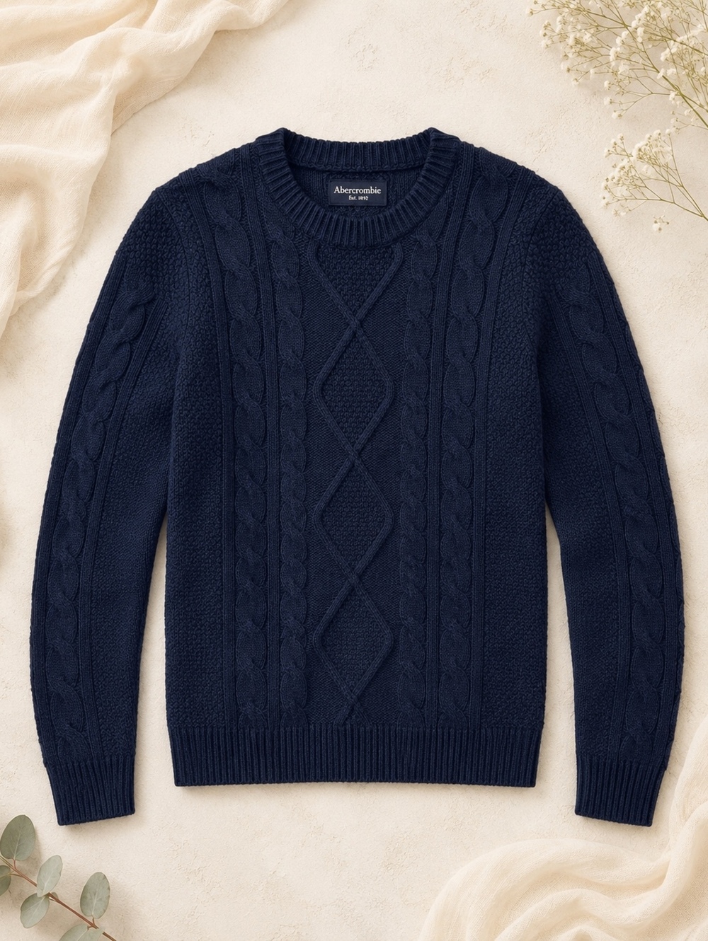 Abercrombie & Fitch Navy Cable Knit Sweater Medium Classic